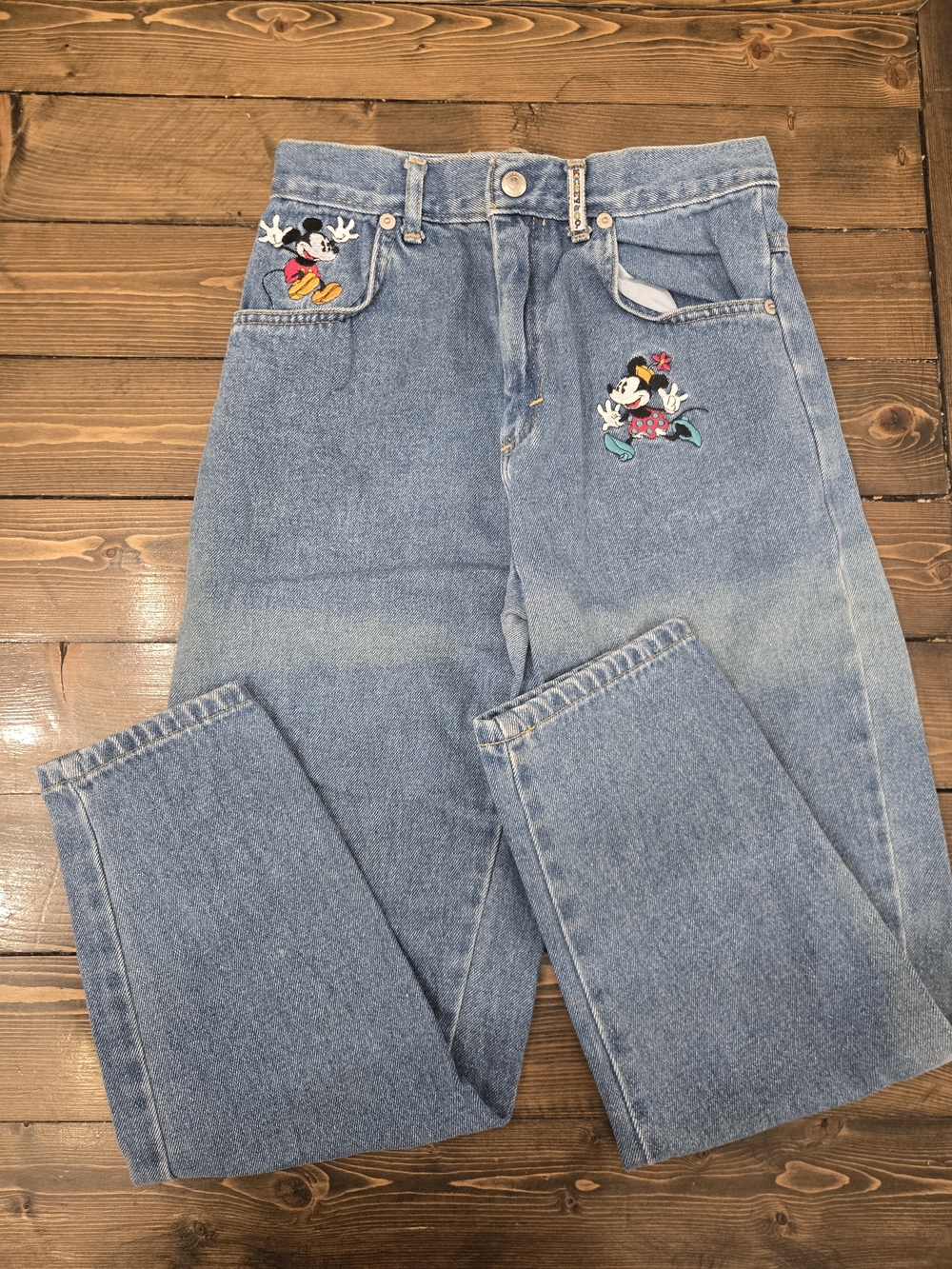 Kids Vintage/Y2k Light Blue Denim Jeans with Mickey Embroidery Accent Paper Tag